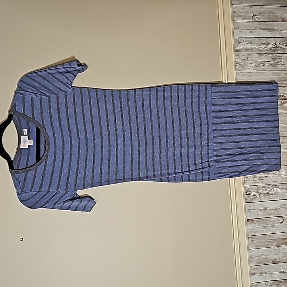 🟠LuLaRoe Blue&Gray striped Dress #0303-HNG